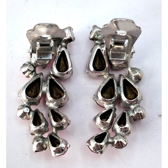 Vintage Pink Rhinestone Earrings Ear Climbers Clip Ons Silver Tone Costume Jewel - Picture 7 of 8